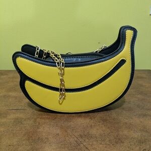 Yellow and Black Banana-Shaped Women's Bag